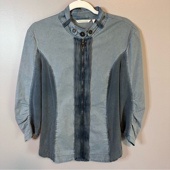 Soft Surroundings Womens Size Small Zip Ruched Sleeve Ribbed Sides Jacket - Picture 1 of 6